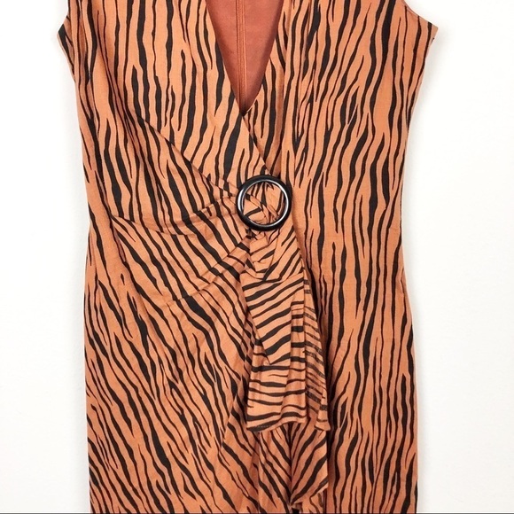 Ronny Kobo Wrap Effect Tiger Print Linen Maxi Dress Casual Cocktail Brown - Picture 4 of 7